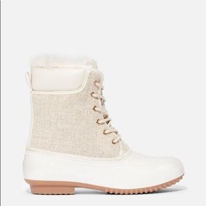 White JustFab duck boots